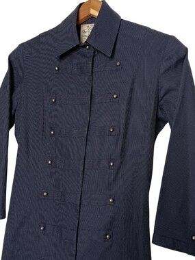 Fine Garments By Bell Alicia Shirt Dress Size 0 Navy Blue Polka Dot Military